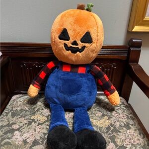 Animal Adventure Pumpkin Plush Toy with Blue Overalls